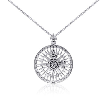 Silver Compass Rose Pendant and Chain Set TSE745 - Jewelry